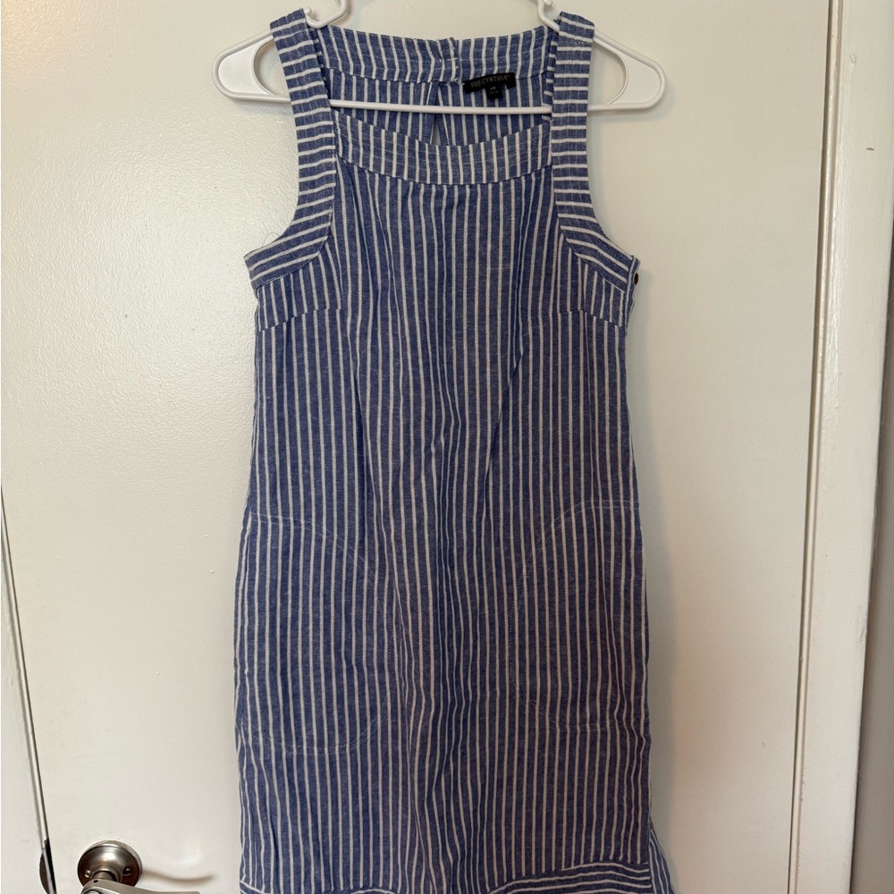 For Cynthia Striped Blue and White Dress NWOT